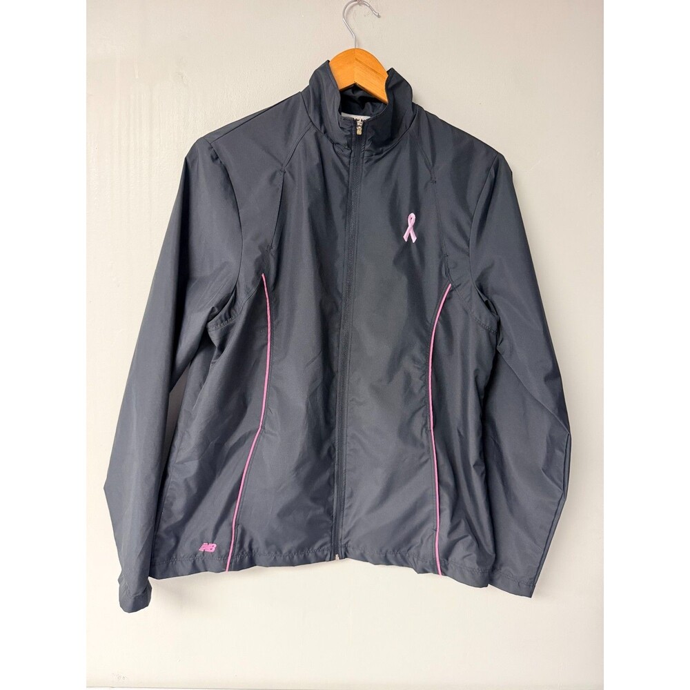 New Balance Jacket Womens Medium Black Pink Ribbon Full Zip Mesh Lined